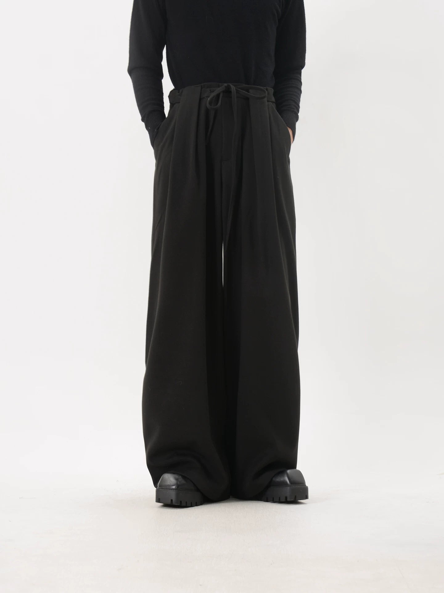 Pleated Casual Drawstring Wide-Leg Trousers