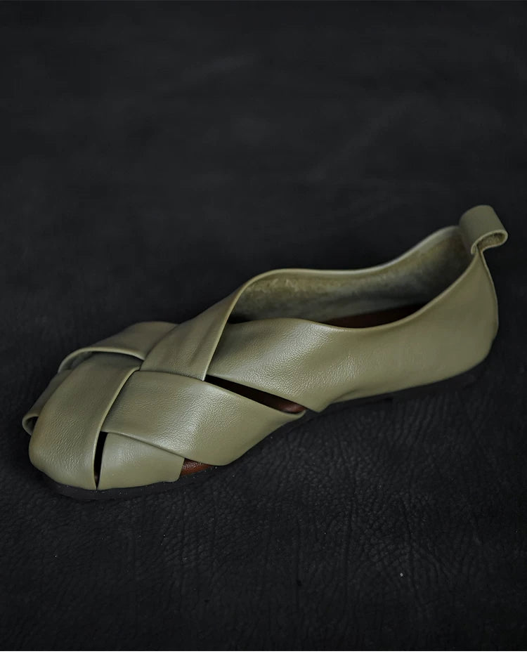Olive Woven Cutout Ballet Flats