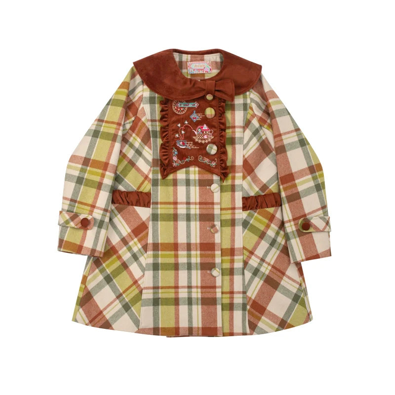 Autumn Plaid Bow Collar Coat