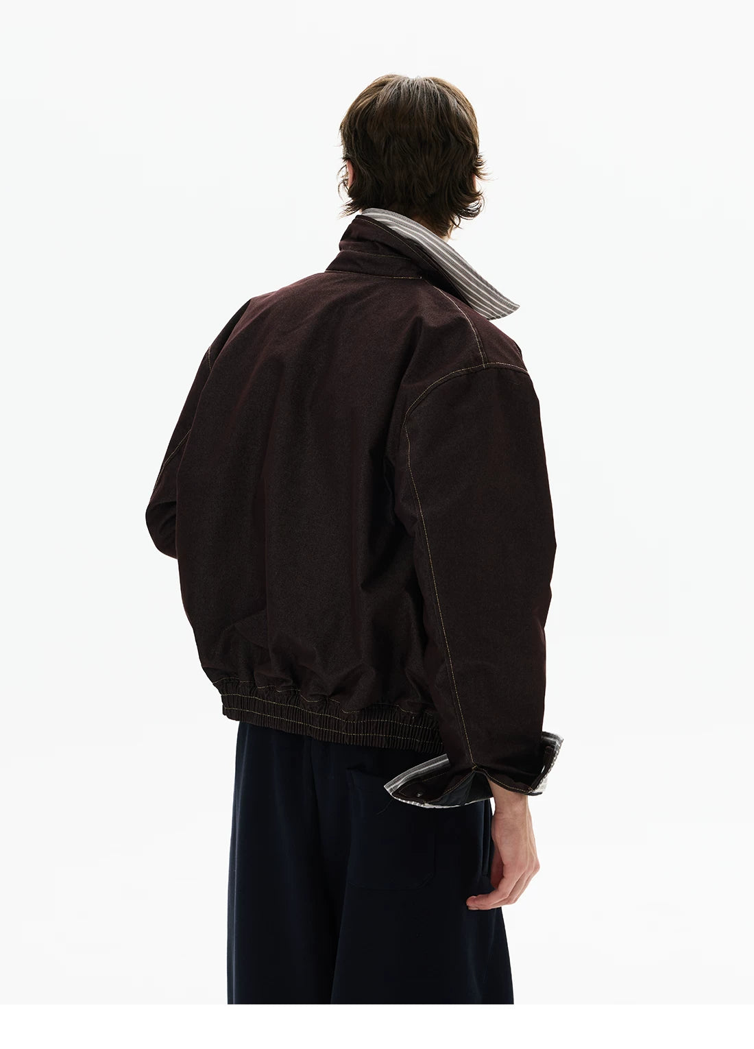 Layered Harbor Stripe-Lined Harrington Jacket