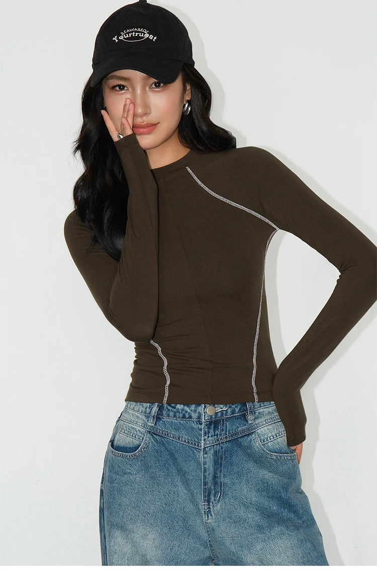 Trackline Contrast Stitch Long Sleeve Tee