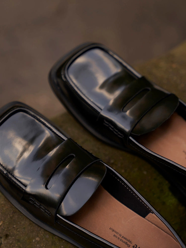 Black Patent Leather Square Toe Loafers