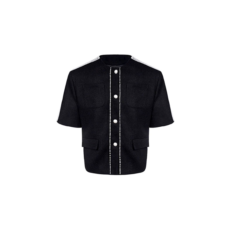 Pearl-Trimmed Short Sleeve Jacket