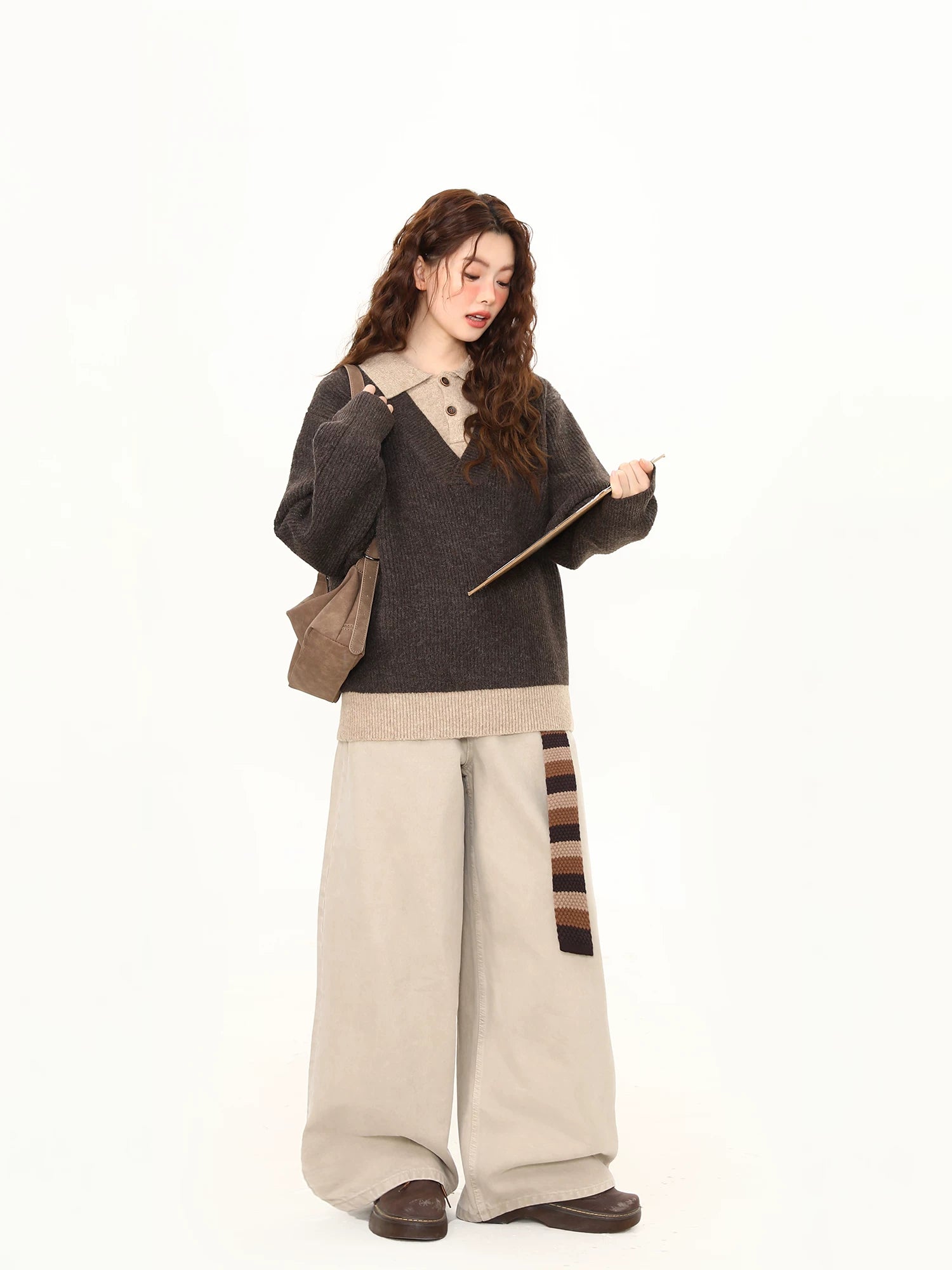 Mocha Layered Collar Knit Sweater