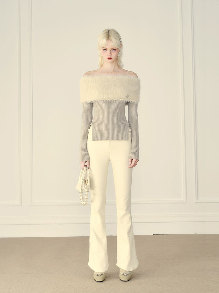 Thick Off-Shoulder Mink Cashmere Knit Sweater - chiclara