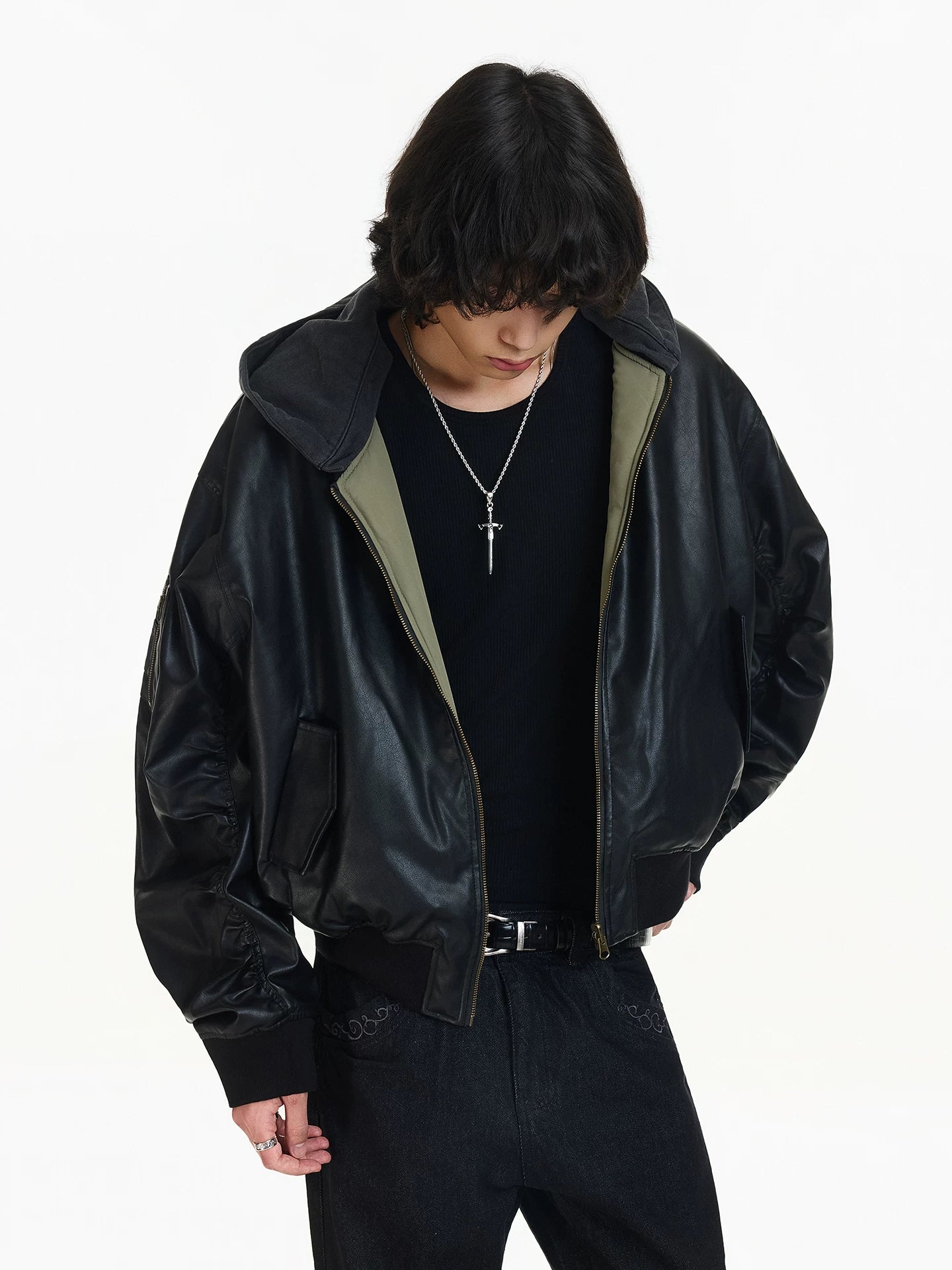 Shadow Hooded Leather Bomber Jacket