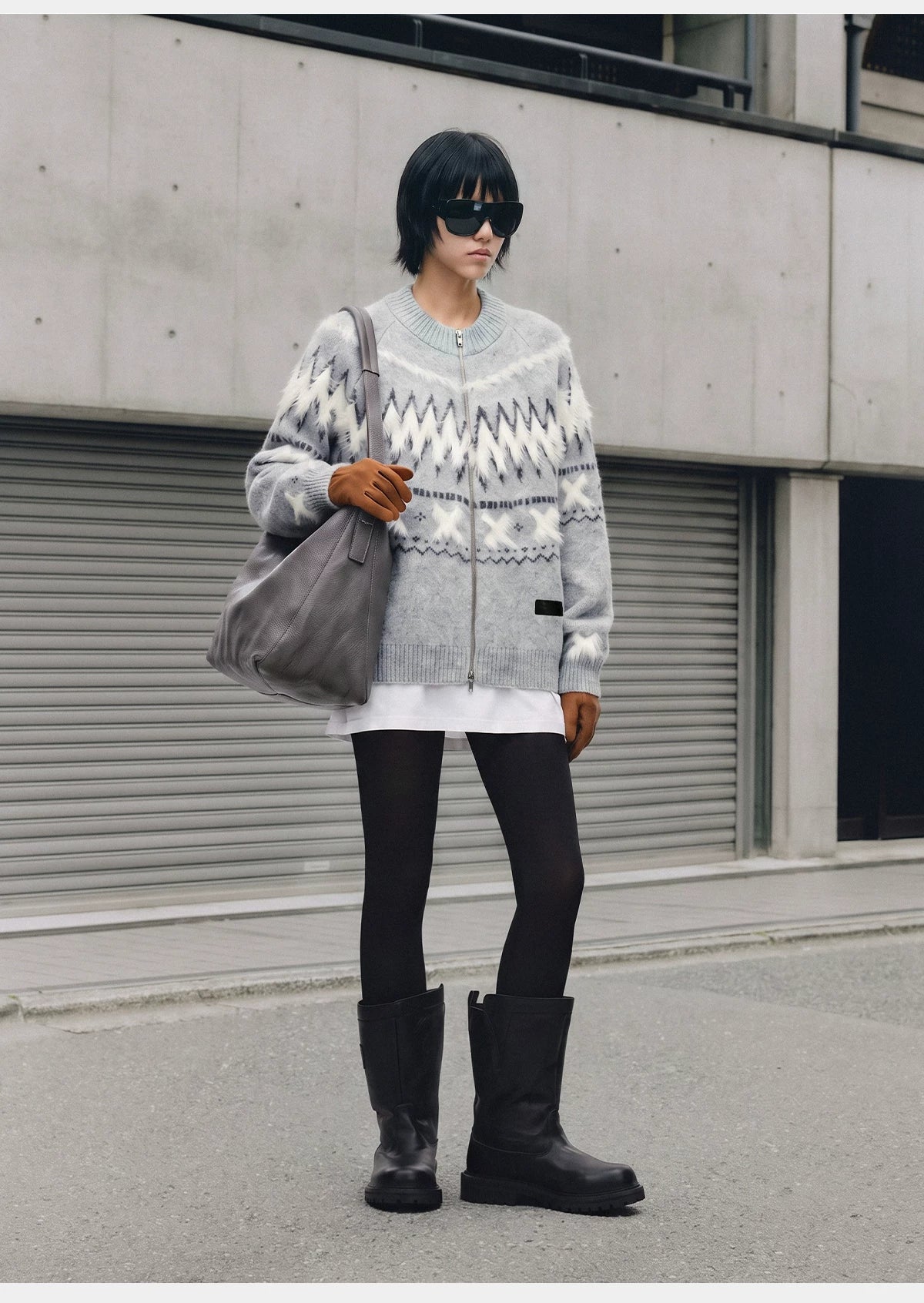 Nordic Frost Zip Knit Cardigan
