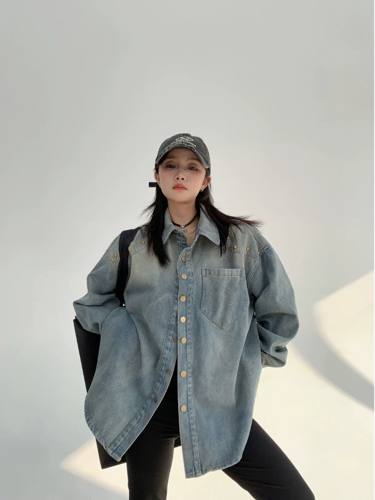 Galaxy Rivet Oversize Denim Shirt