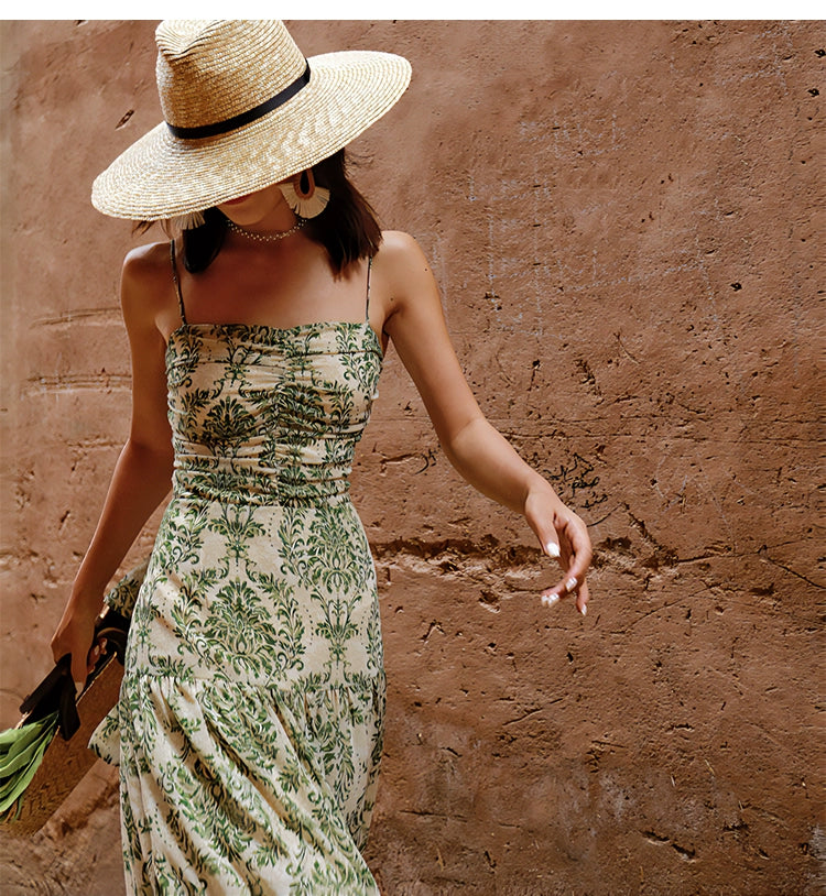 Green Floral Print Maxi Dress