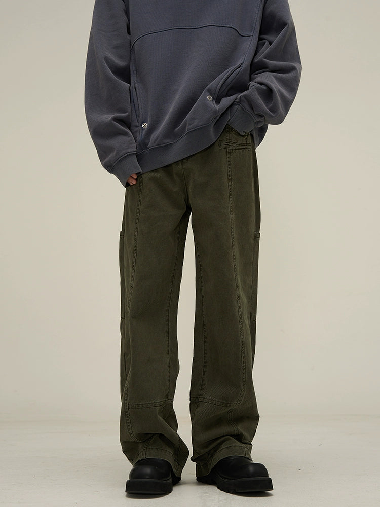 Washed Utility Panel Seams Wide Leg Jeans