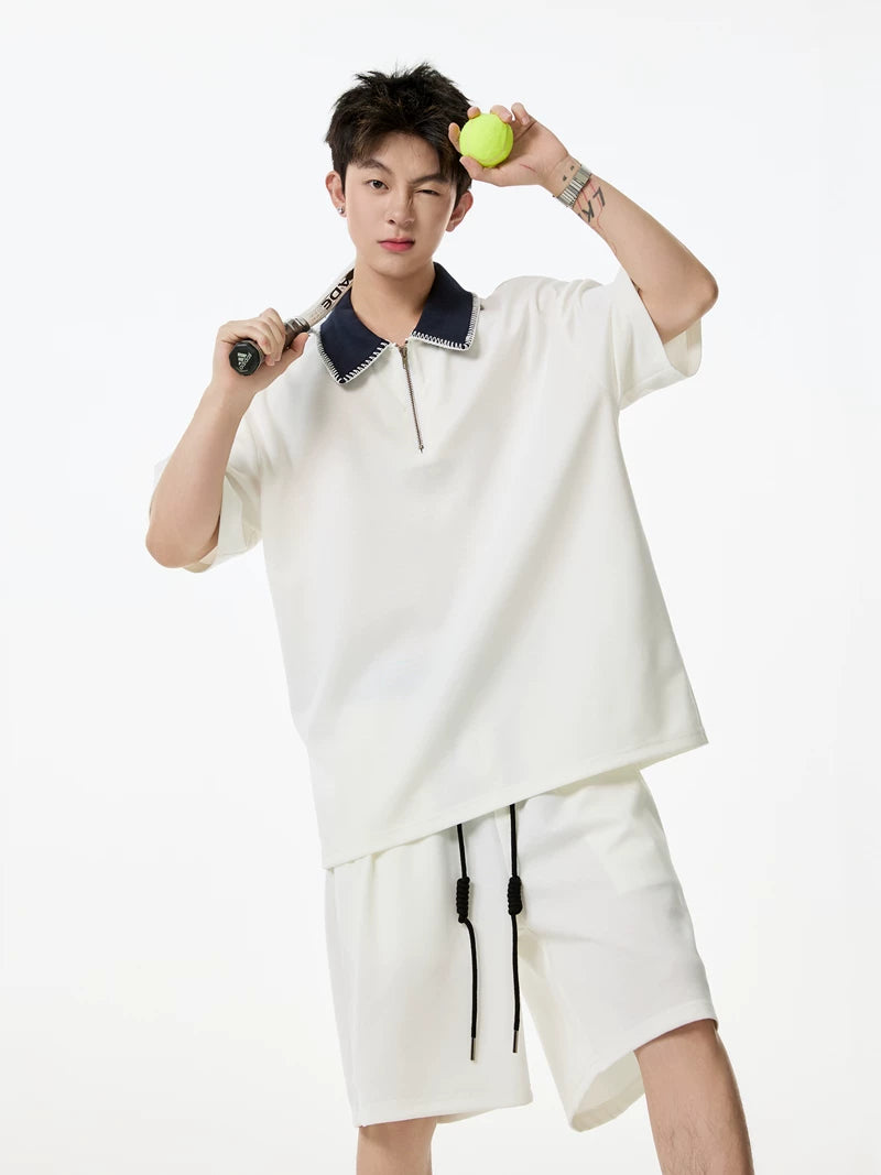 Contrast Collar Quarter-Zip Sweatshirt