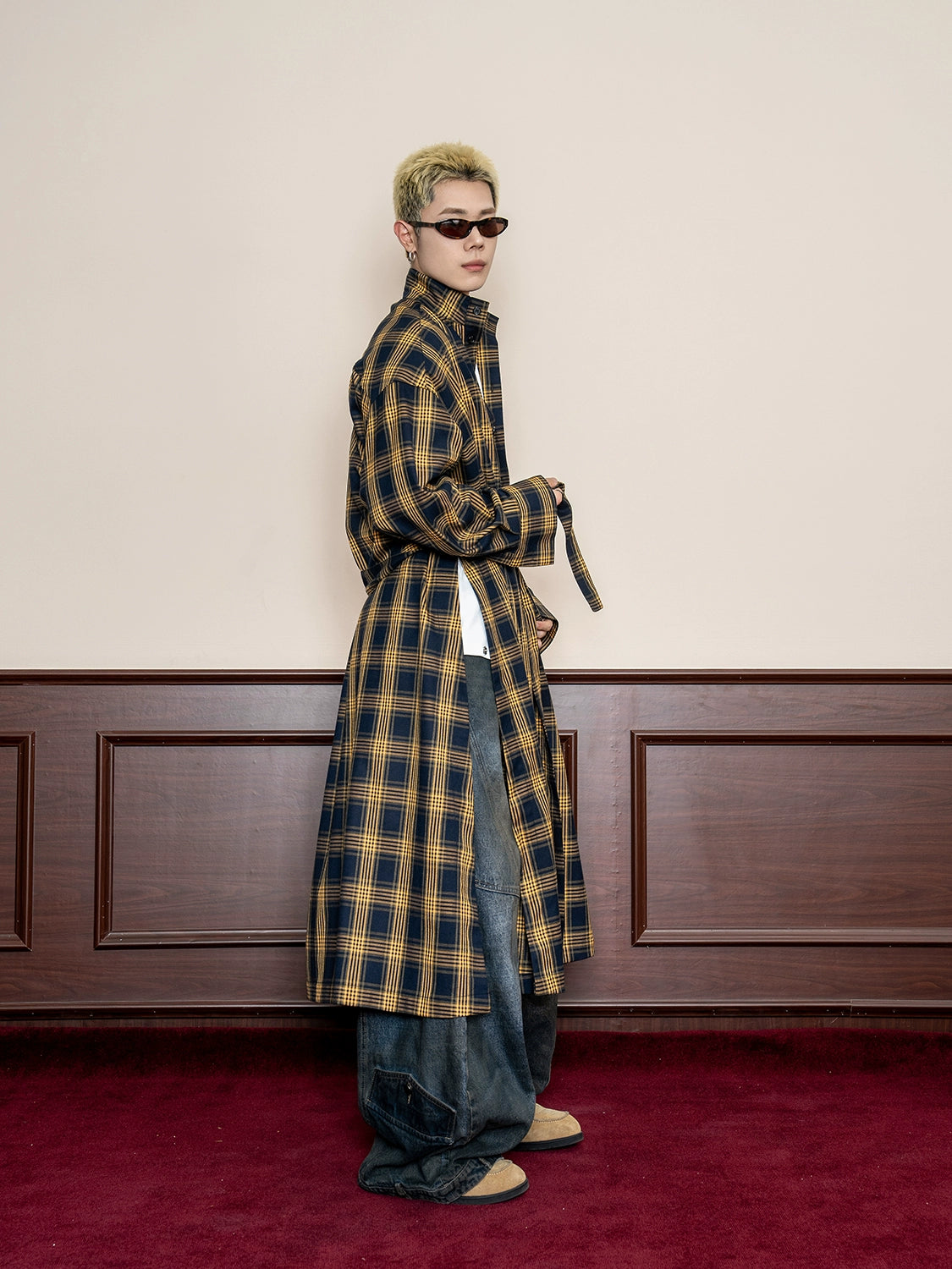 Oversized Plaid Belted Trench Coat