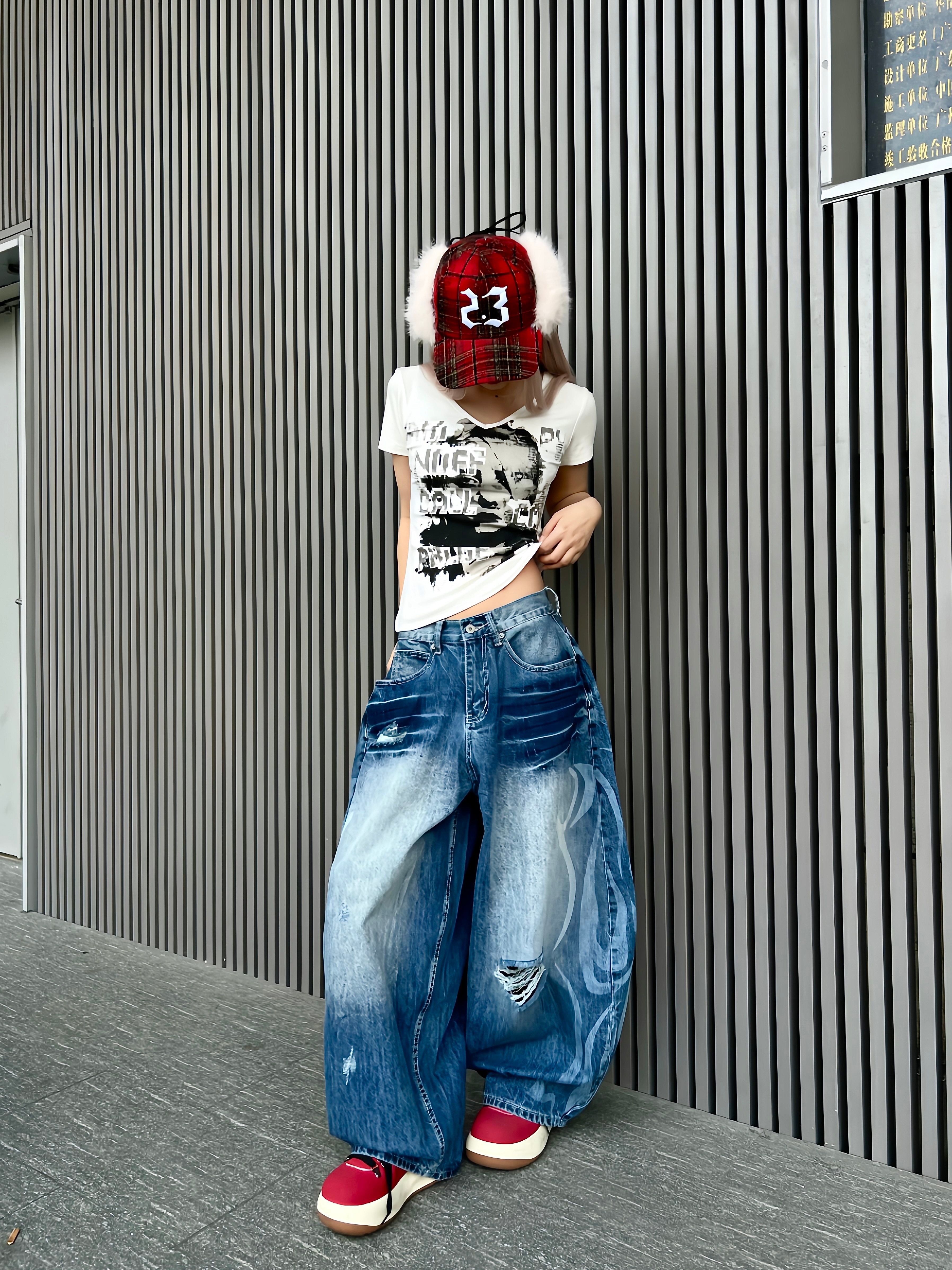 Men's Washed Distressed Baggy Jeans