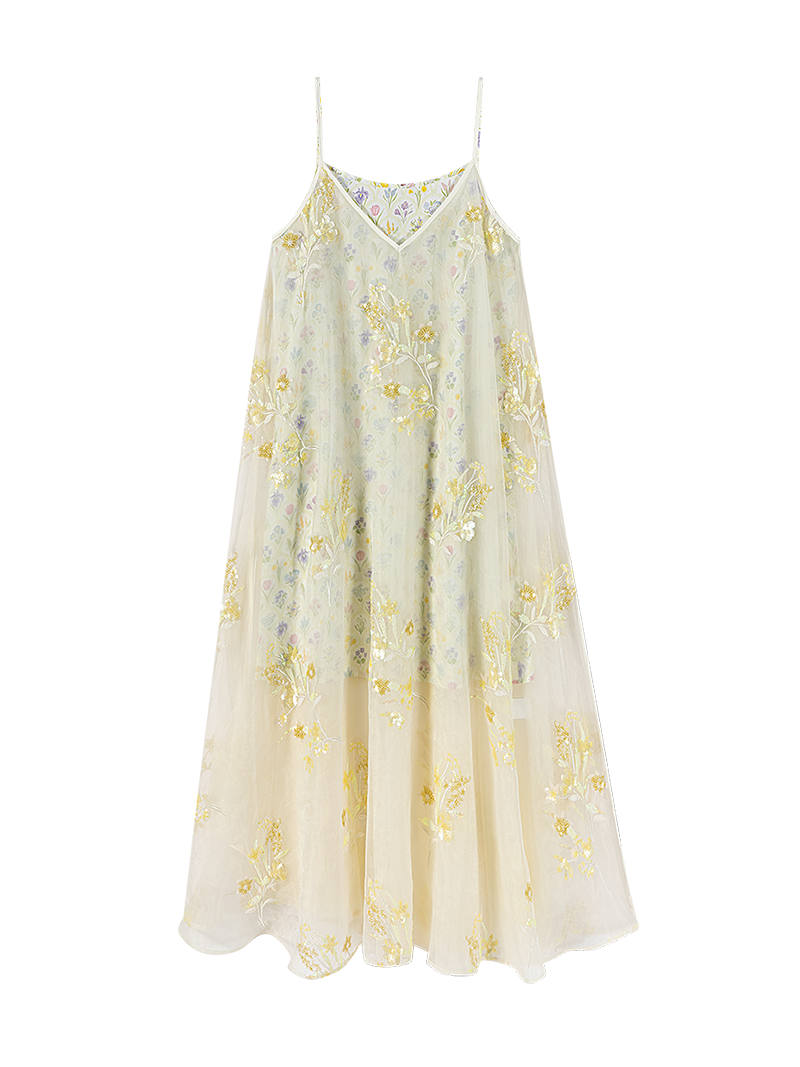 Floral Embroidered Tulle Midi Dress