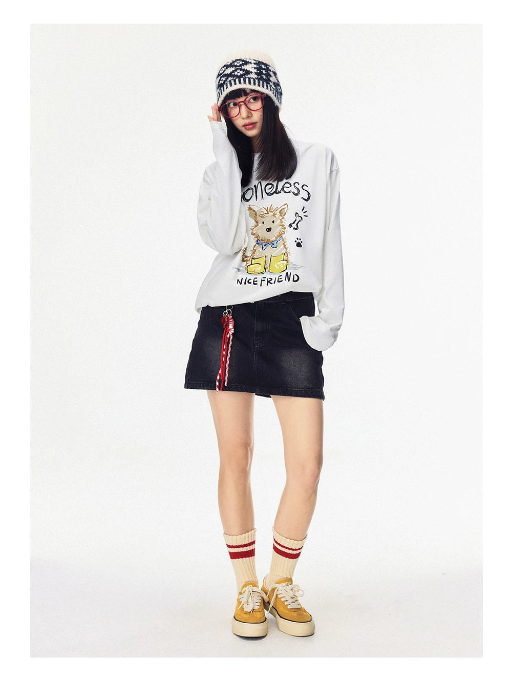 Doodle Pup Graphic Long Sleeve Tee