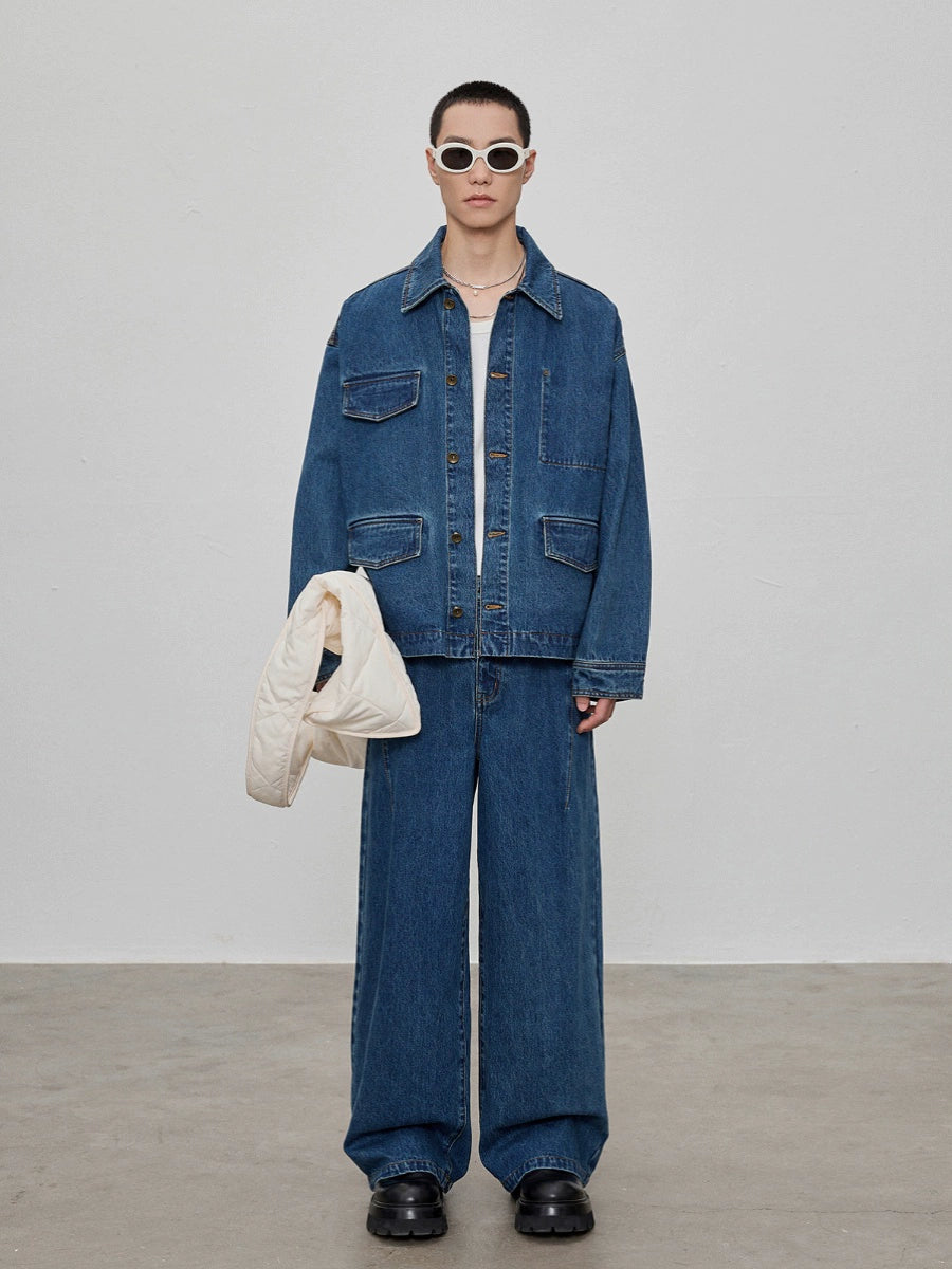 Washed Drawstring Waist Distressed Denim Jeans