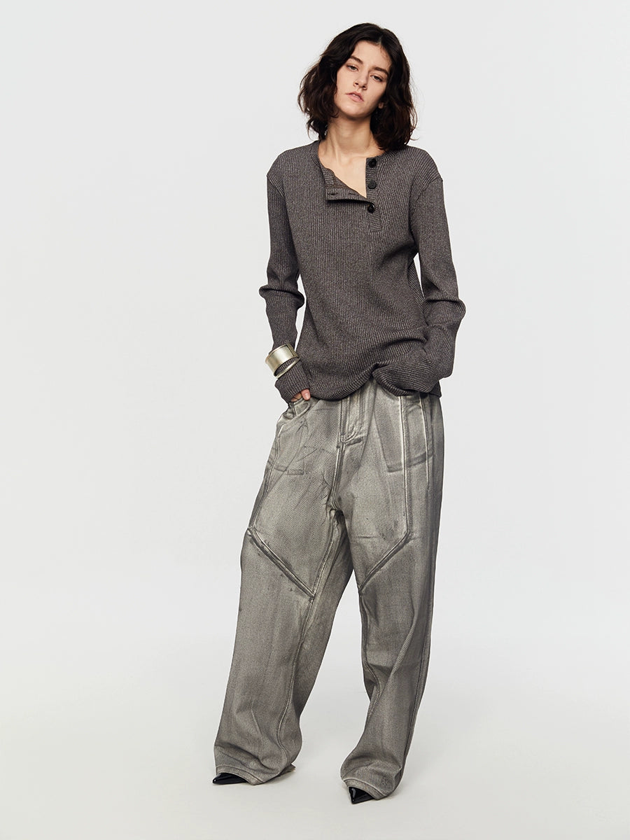 AshRidge Button Henley Sweater