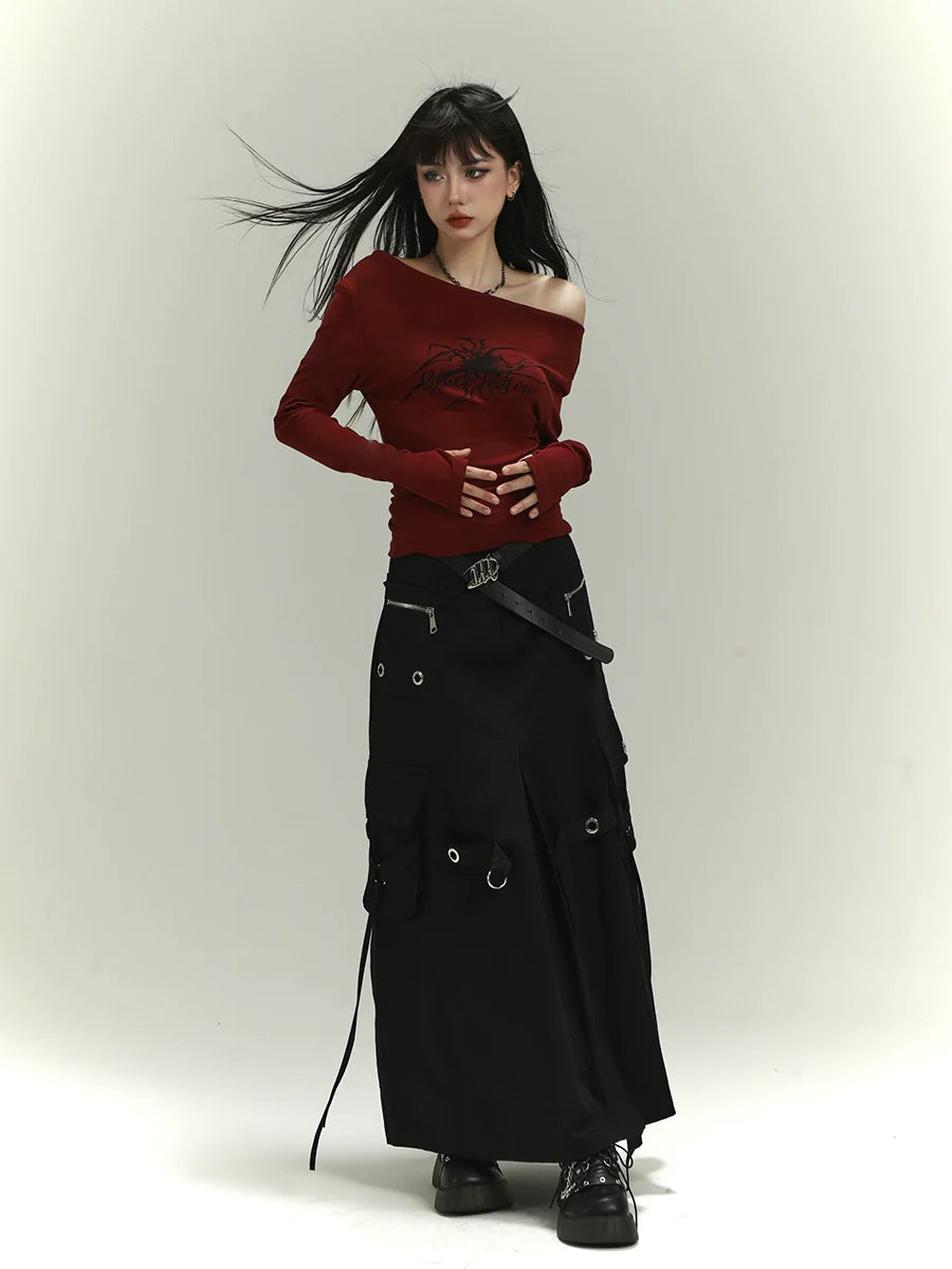 Dark Allure Off-Shoulder Graphic Top