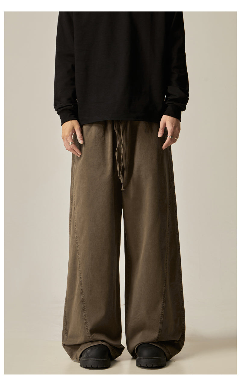 Brown Loose Drawstring Wide Pants
