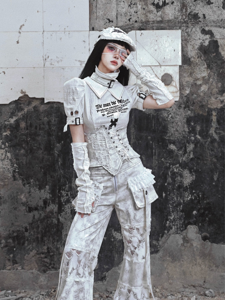 Guantes blancos sin dedo angustiados