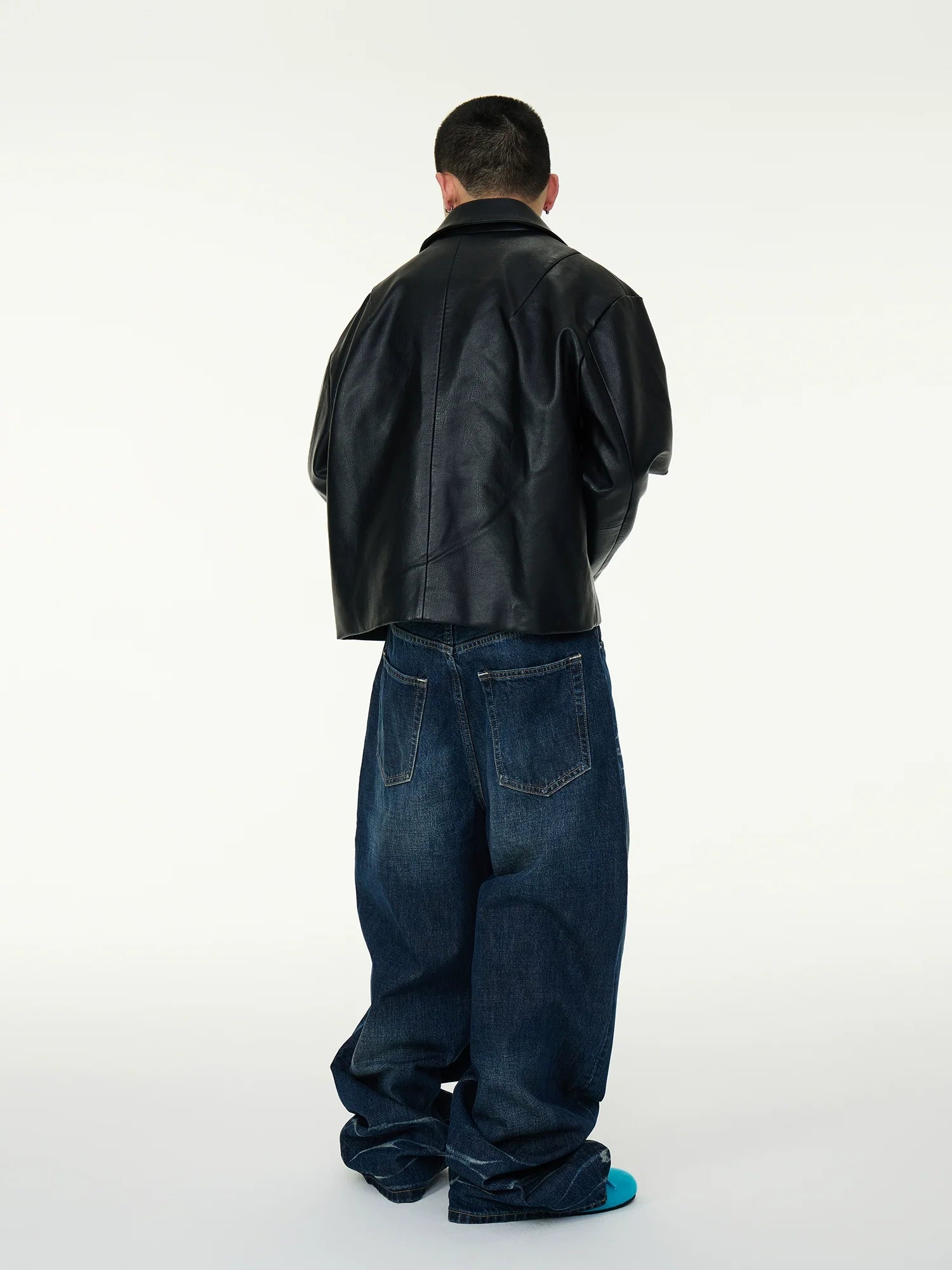 Blue Wide-Leg Whiskered Stacked Jeans