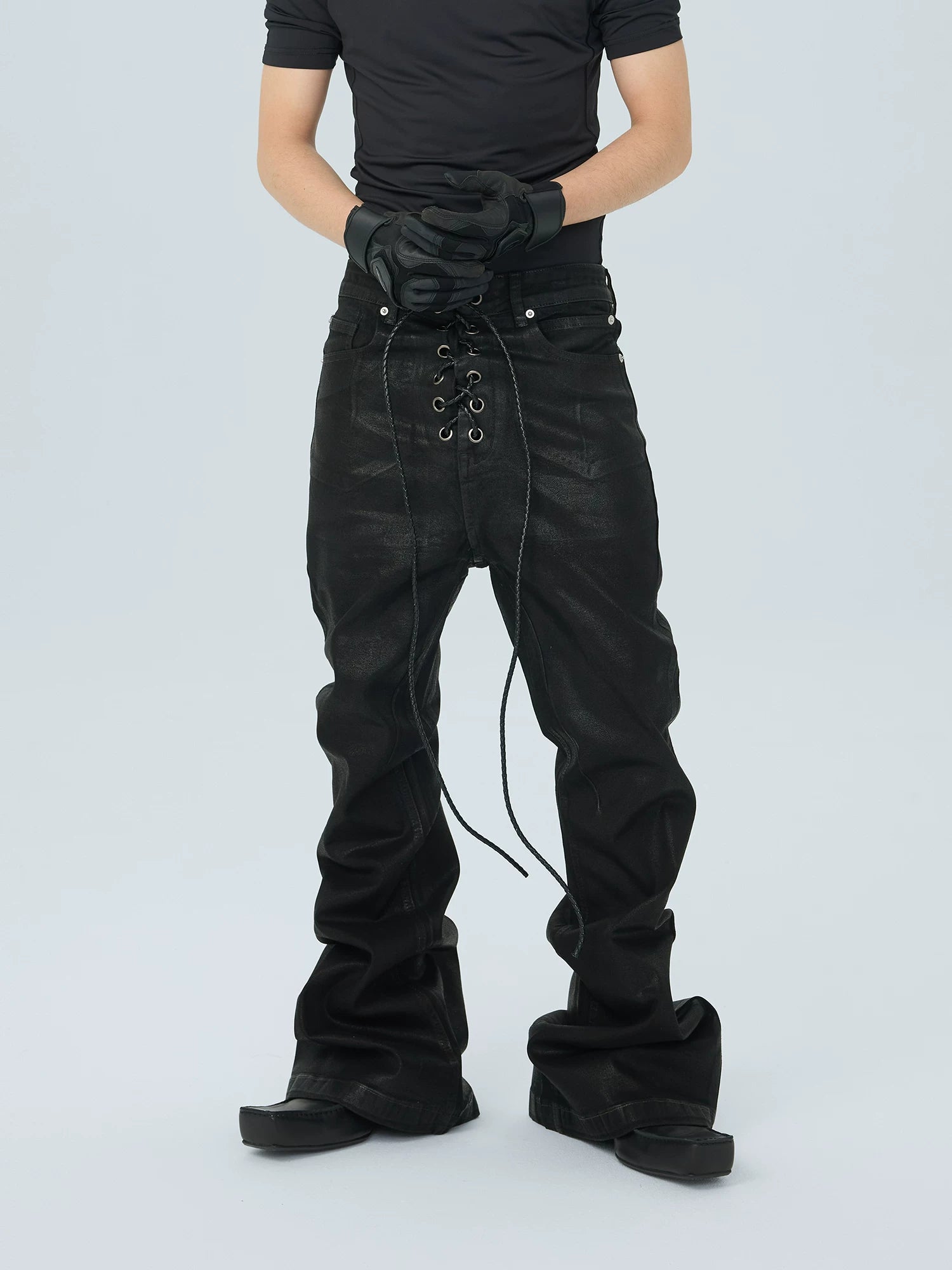 Obsidian Corset-Lace Stacked Jeans
