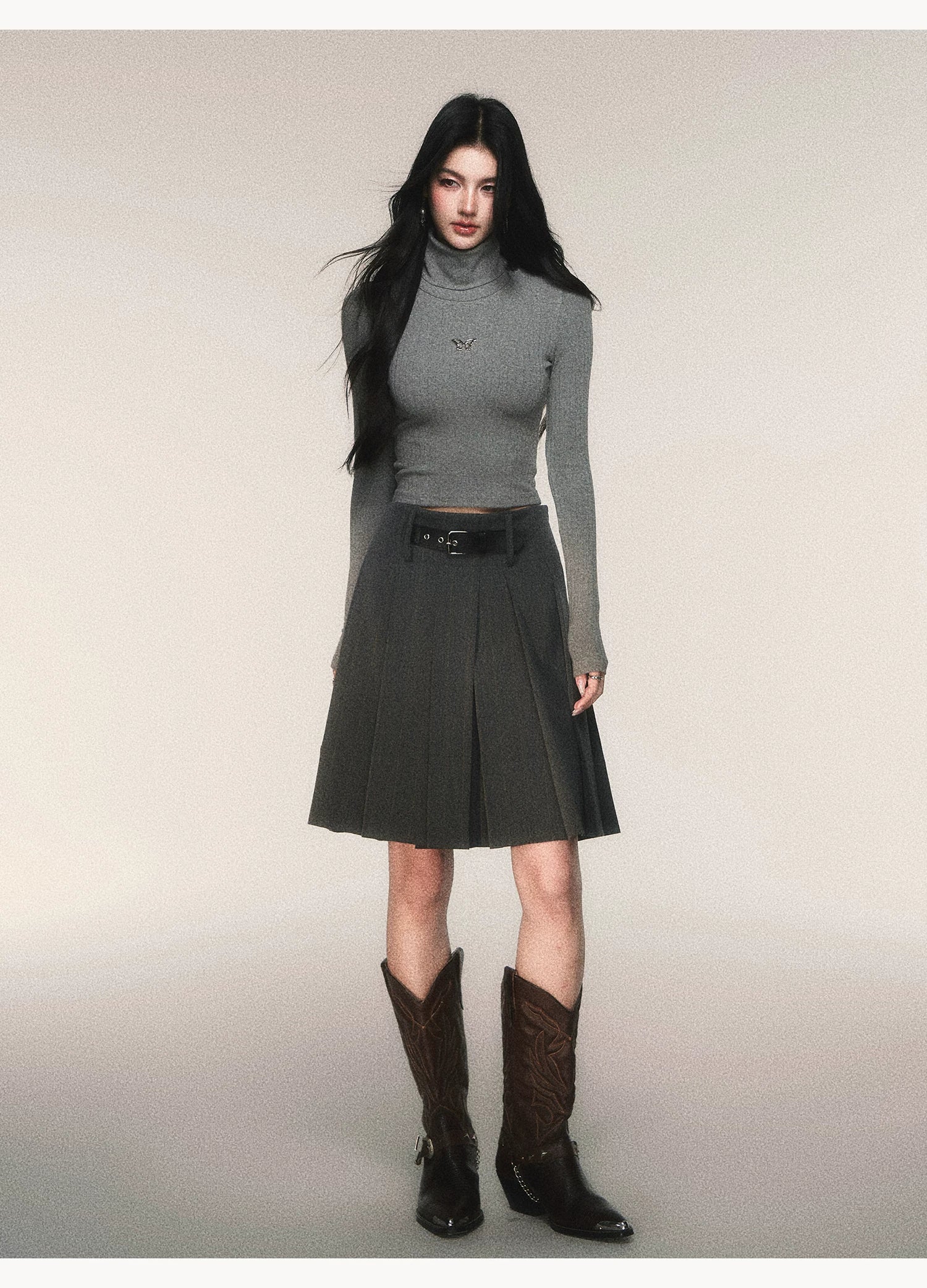 Riding Class Pleated Midi Skirt