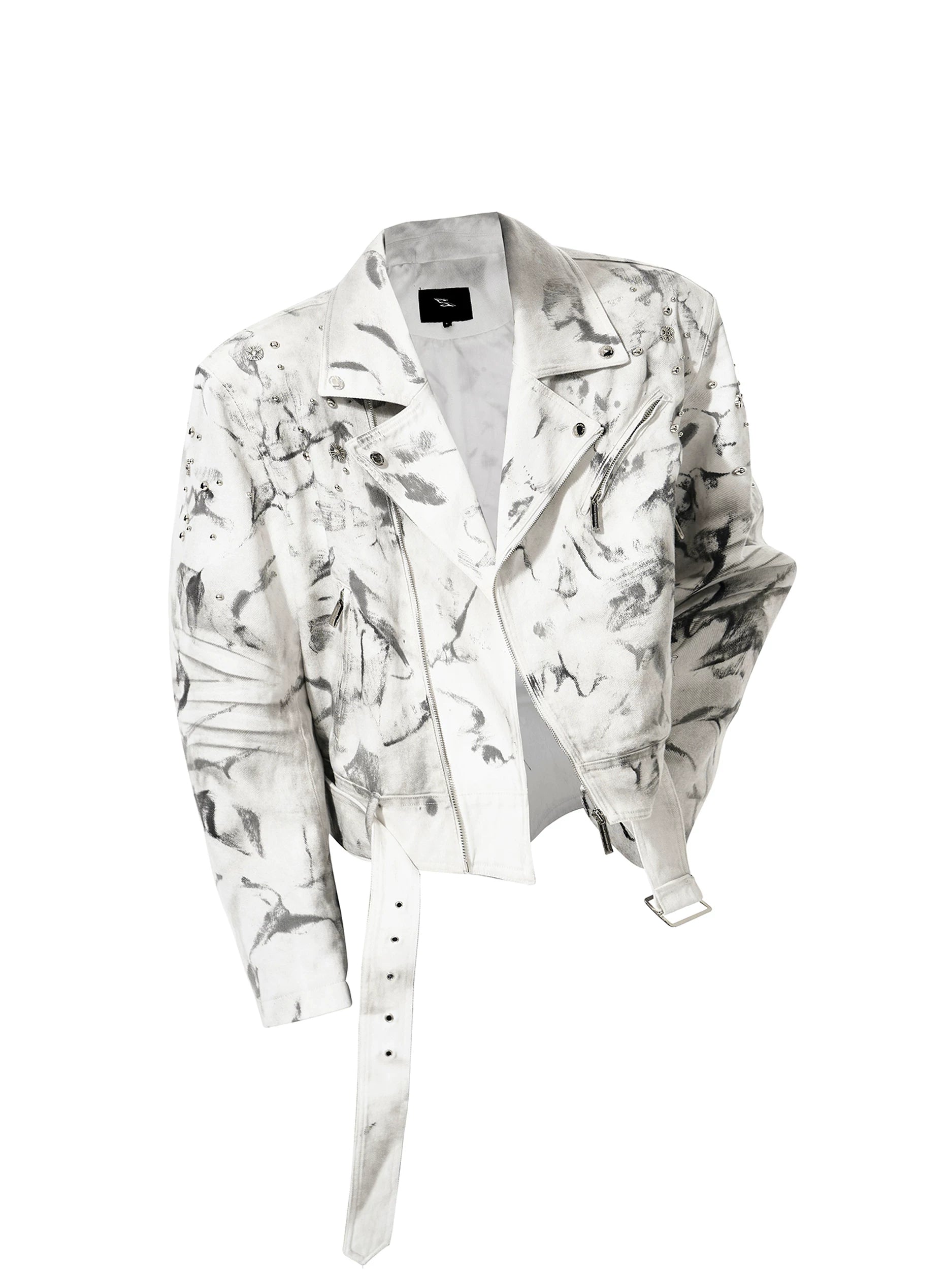 Marble Storm Cropped Moto Jacket
