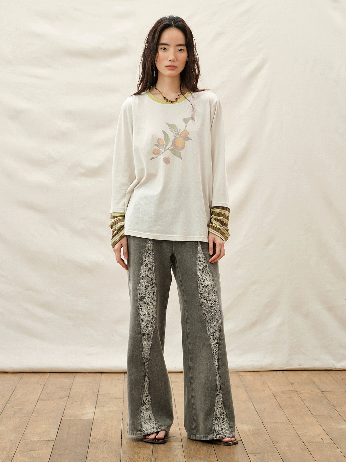 Embroidered Denim Wide Leg Jeans