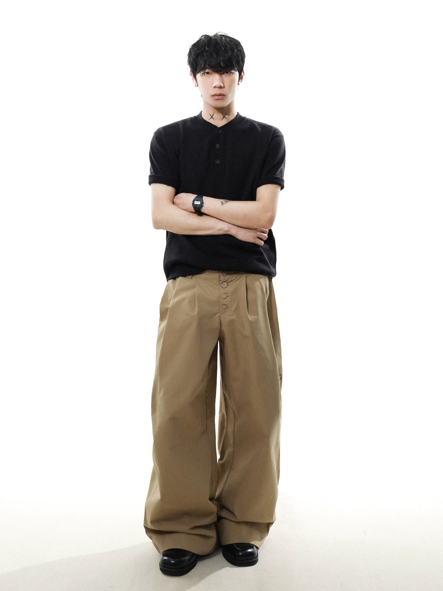 Heather Button Henley Knit Tee