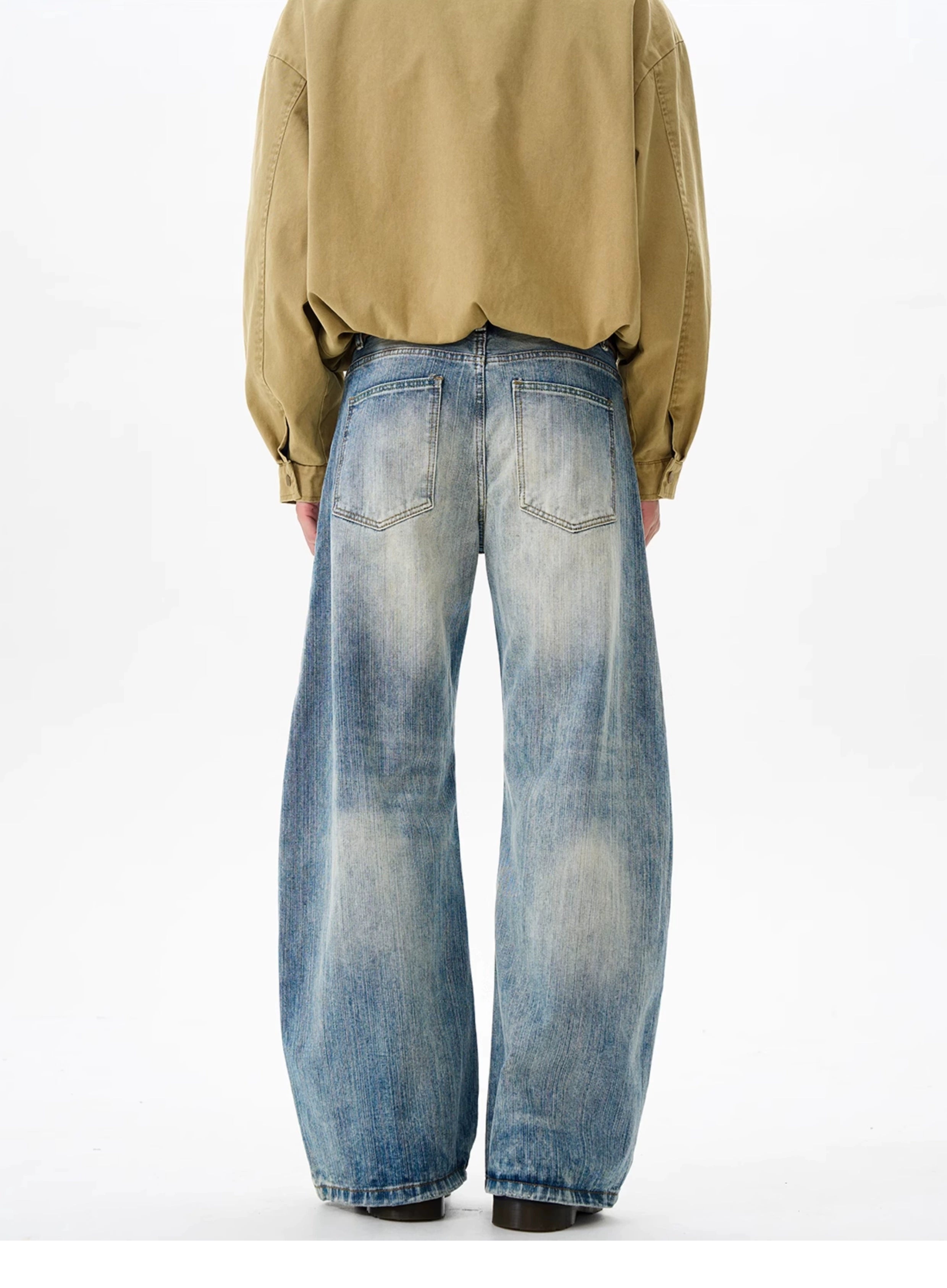 Heavy Knee Distressed Wide Leg Blue Jeans