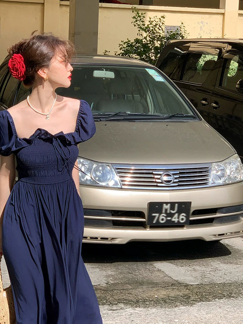 Puff Sleeve Maxi Dress with Ruffle Detail