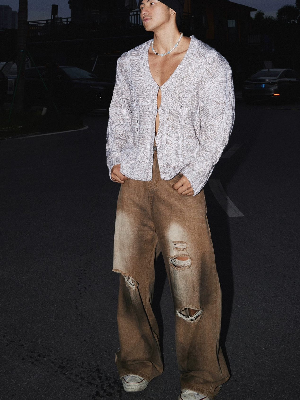 Frosted Cable Knit Slouch Cardigan