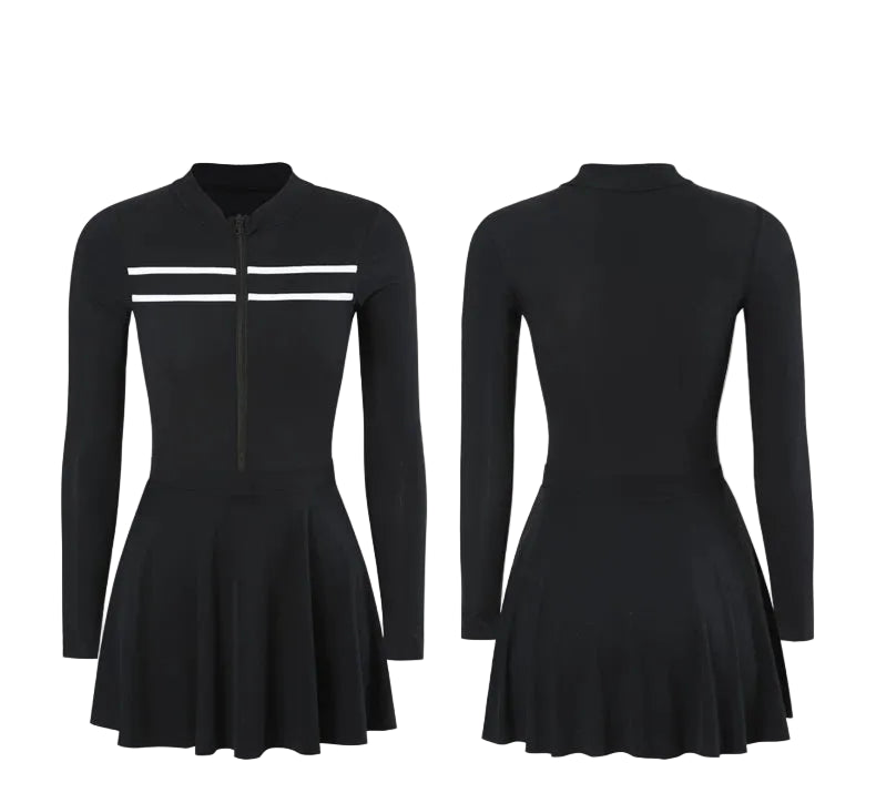 Midnight Varsity Zip Skater Swim Dress