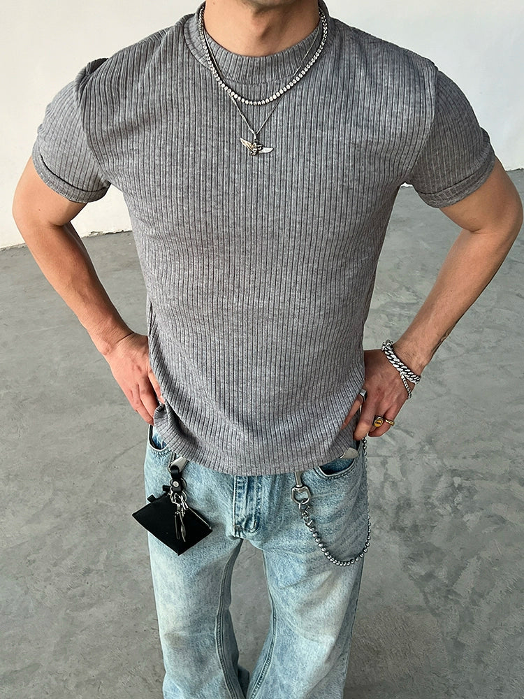 Slate Rib Knit Mock Tee