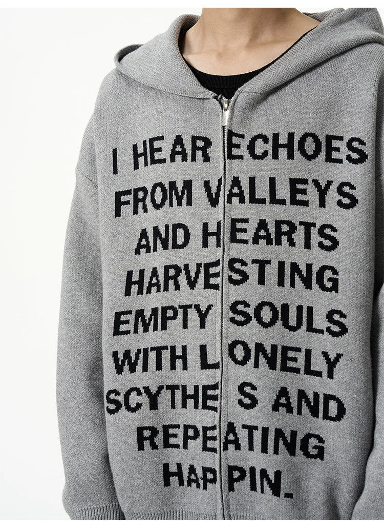 Zip-Up Hoodie with Bold Text Print
