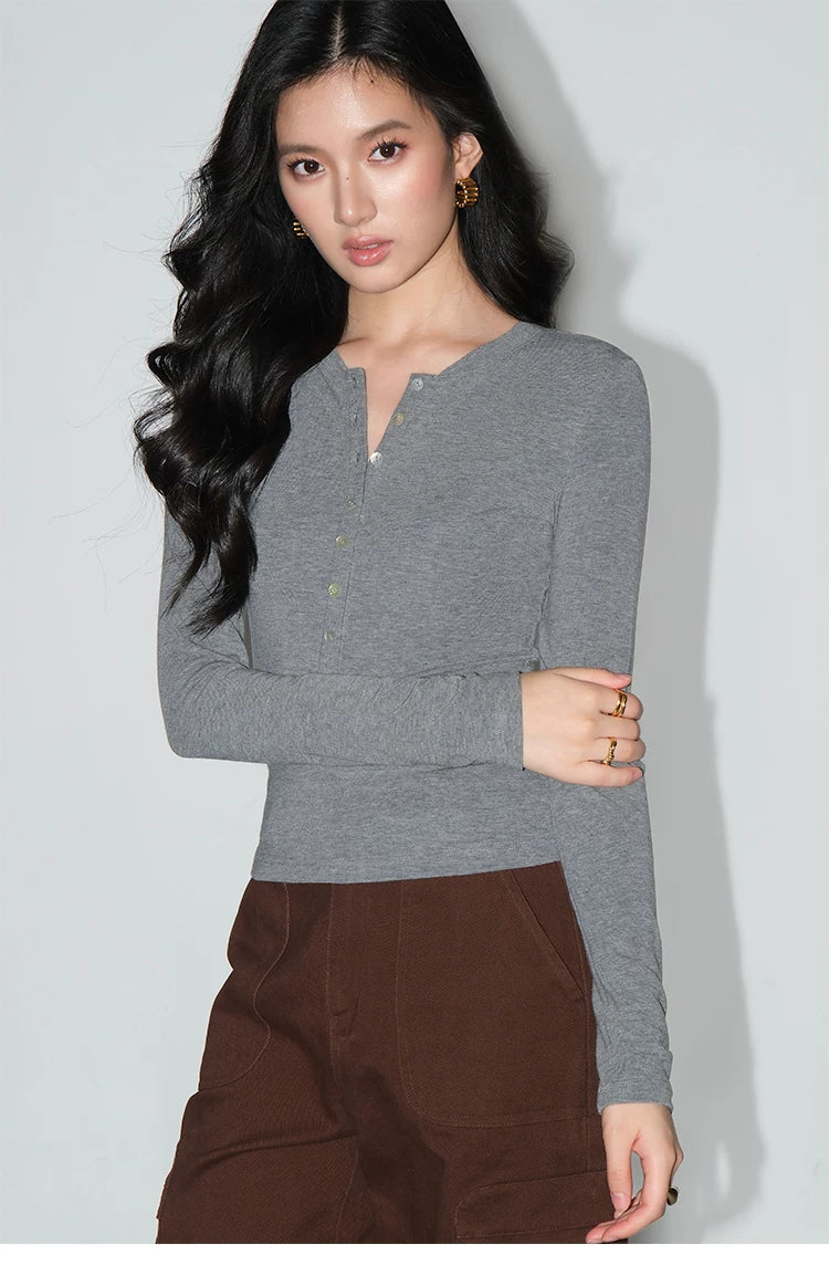 Slim Ribbed Buttoned Henley Tops