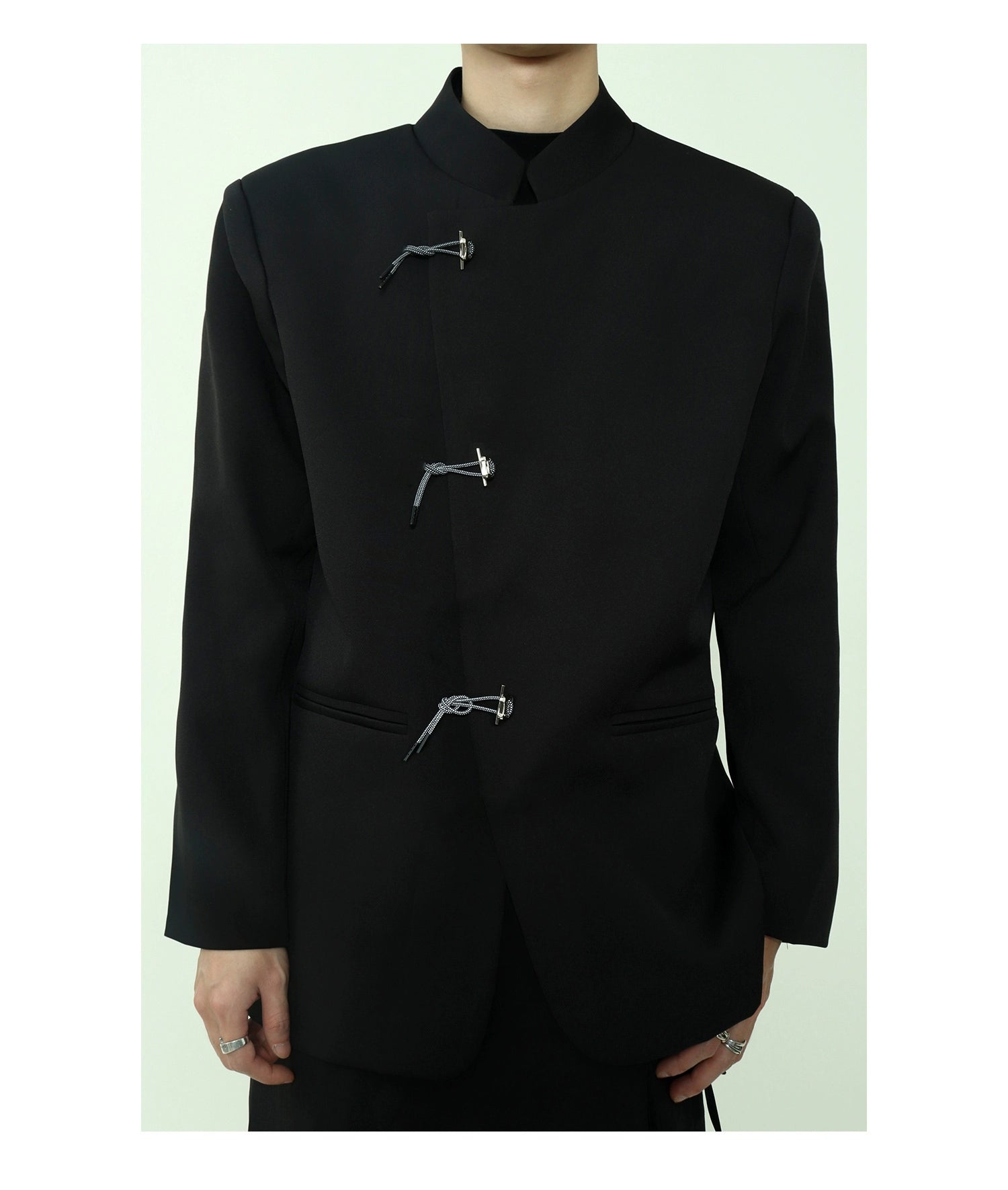 Mandarin Collar Toggle Black Blazer