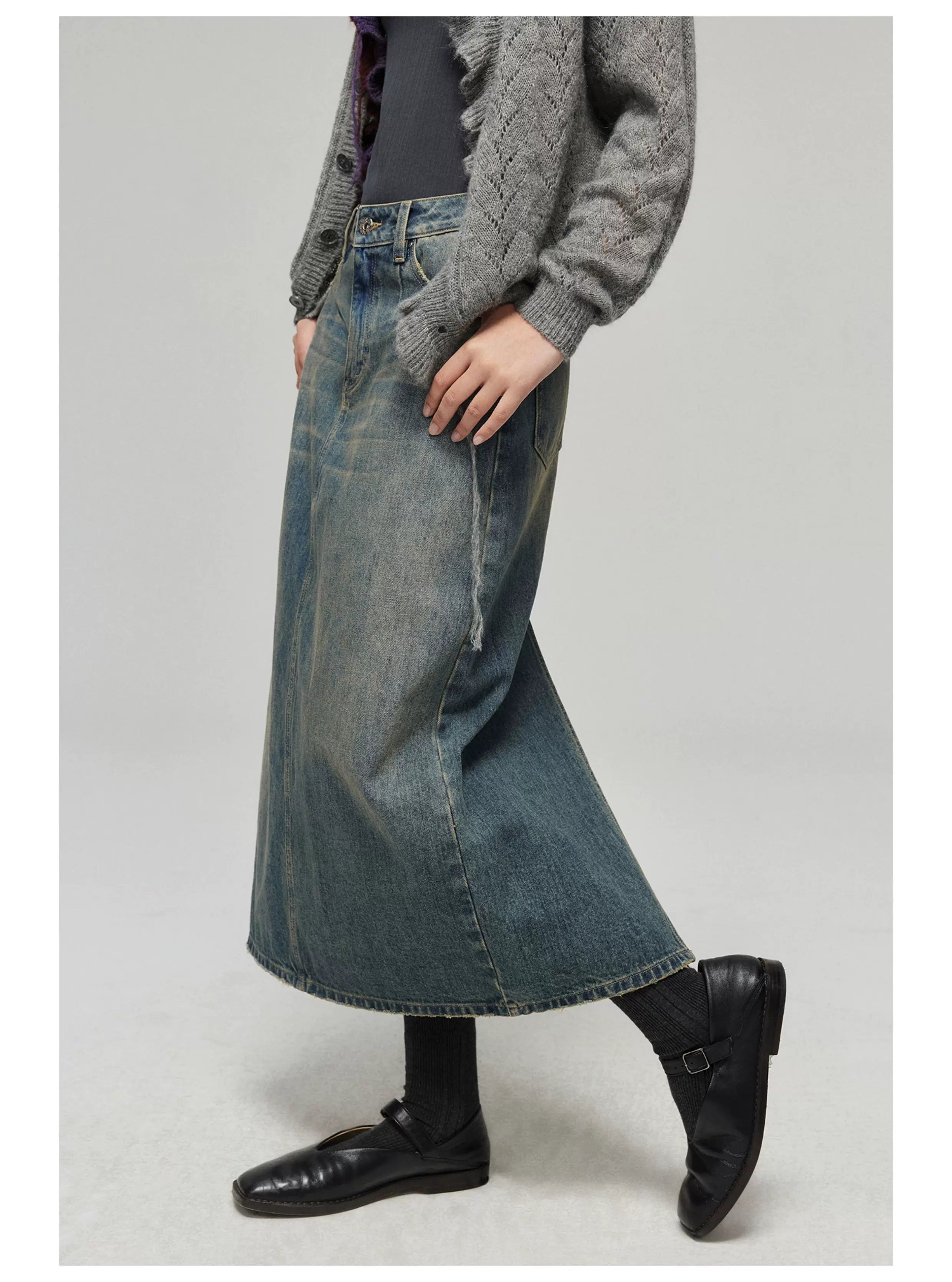 Stonefade Denim Midi Skirt