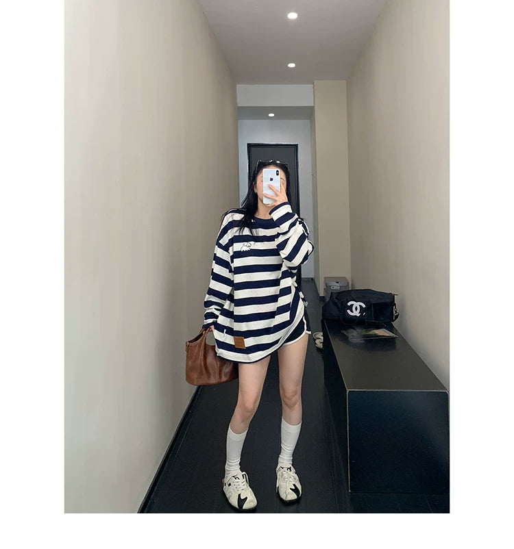 Navy Speckle Stripe Pup Tee