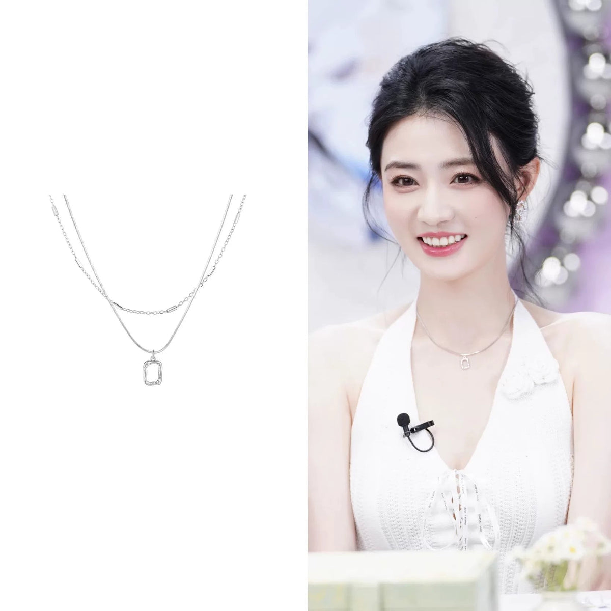 Layered Mini Frame Pendant Necklace - Silver