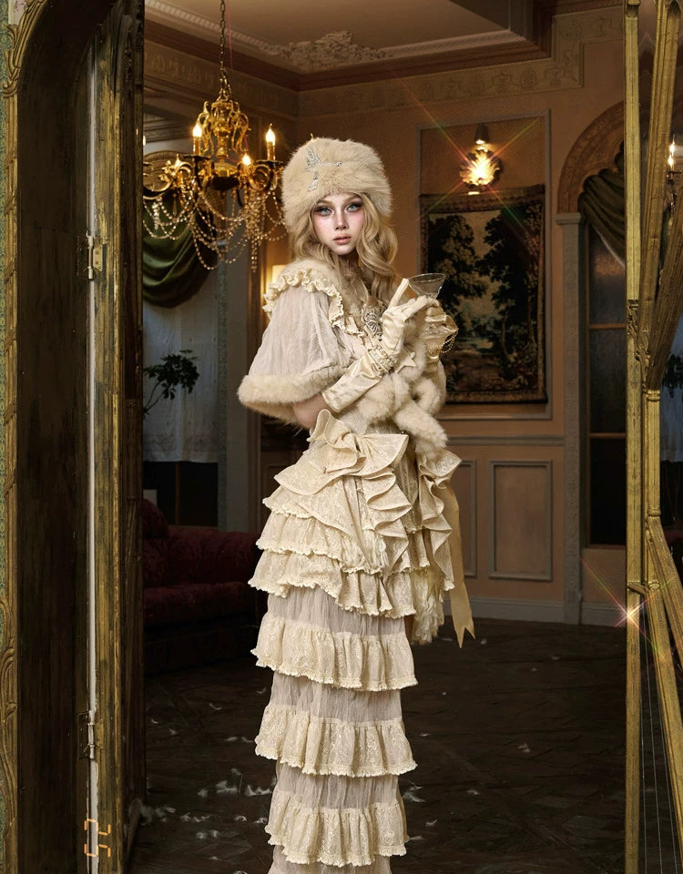 Ivory Lace Tiered Ruffle Skirt