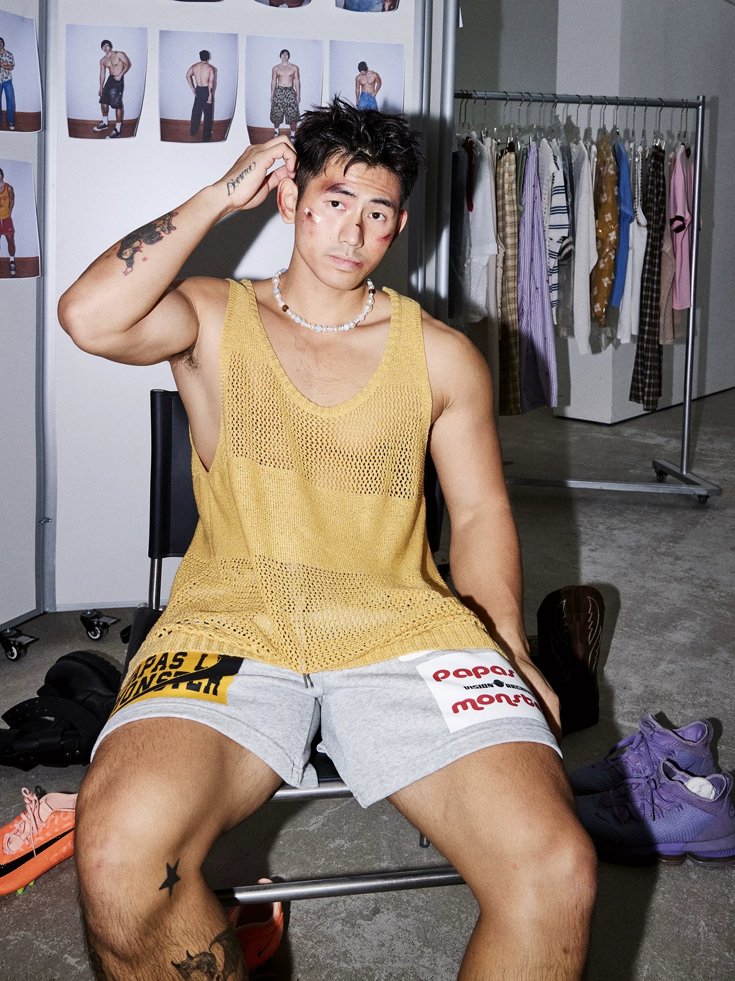 Honey Mustard Open-Knit Mesh Tank Top