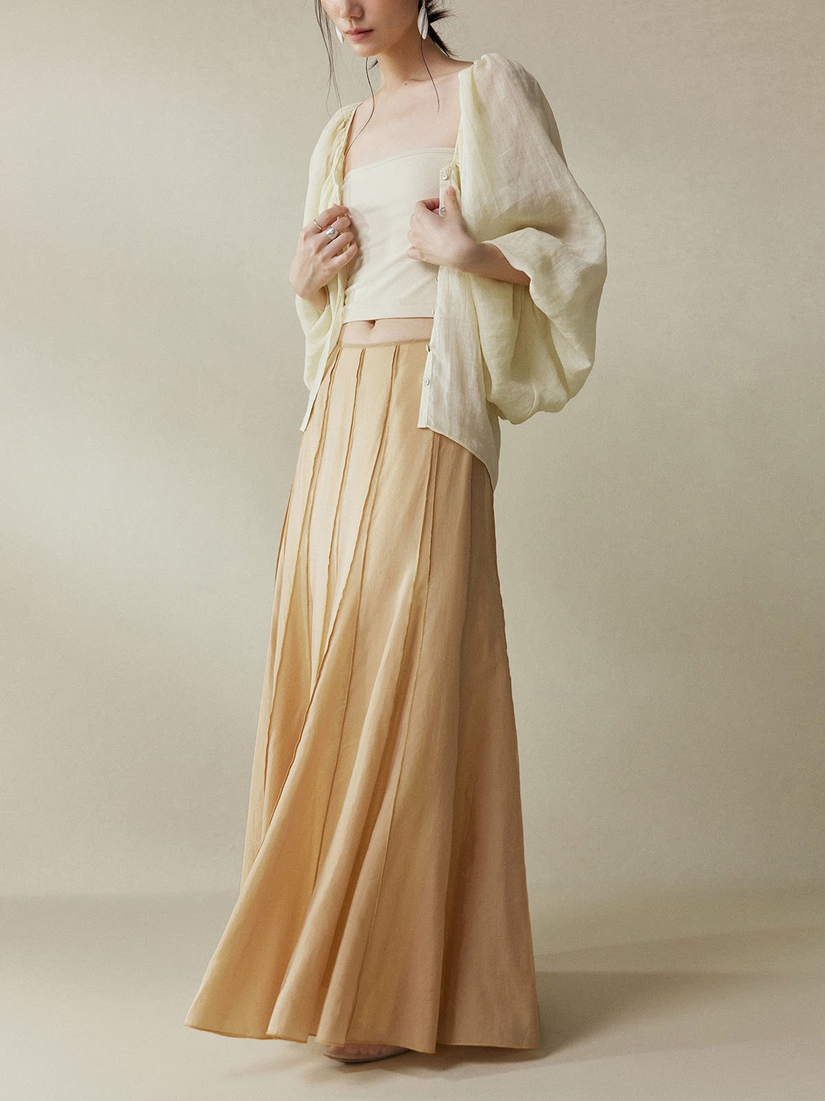 Paneled Cupro Fishtail Maxi Skirt