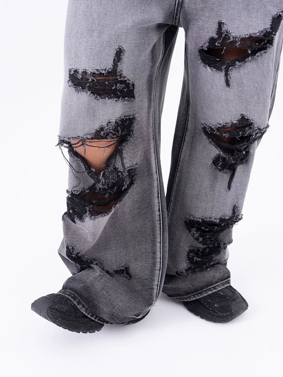 Ruin Fade Shredded Wide-Leg Jeans