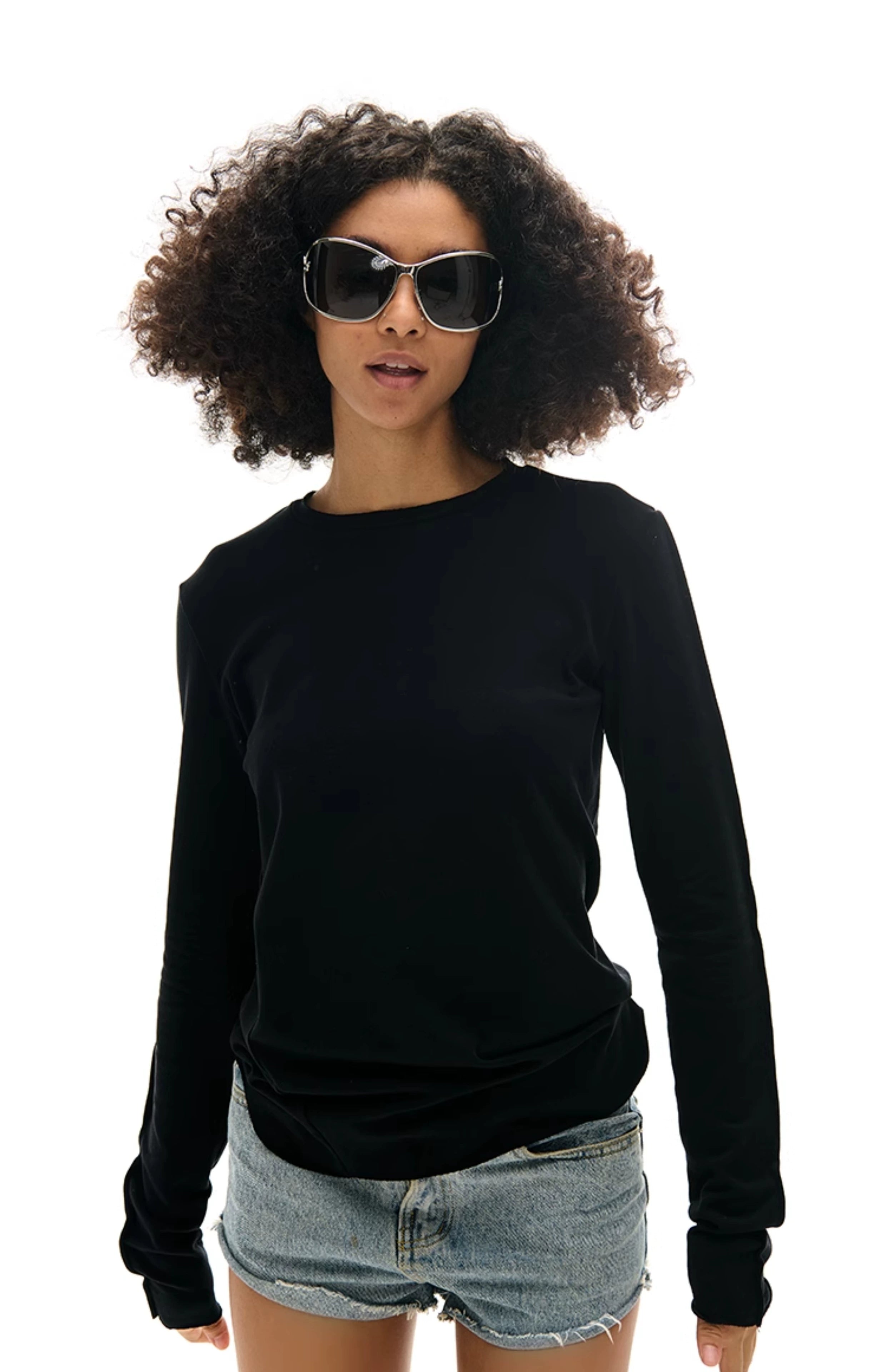 Camiseta de manga larga de ajuste delgado de cuello redondo