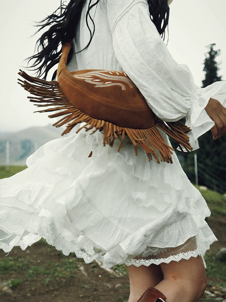 White Ruffle Long Sleeve Dress