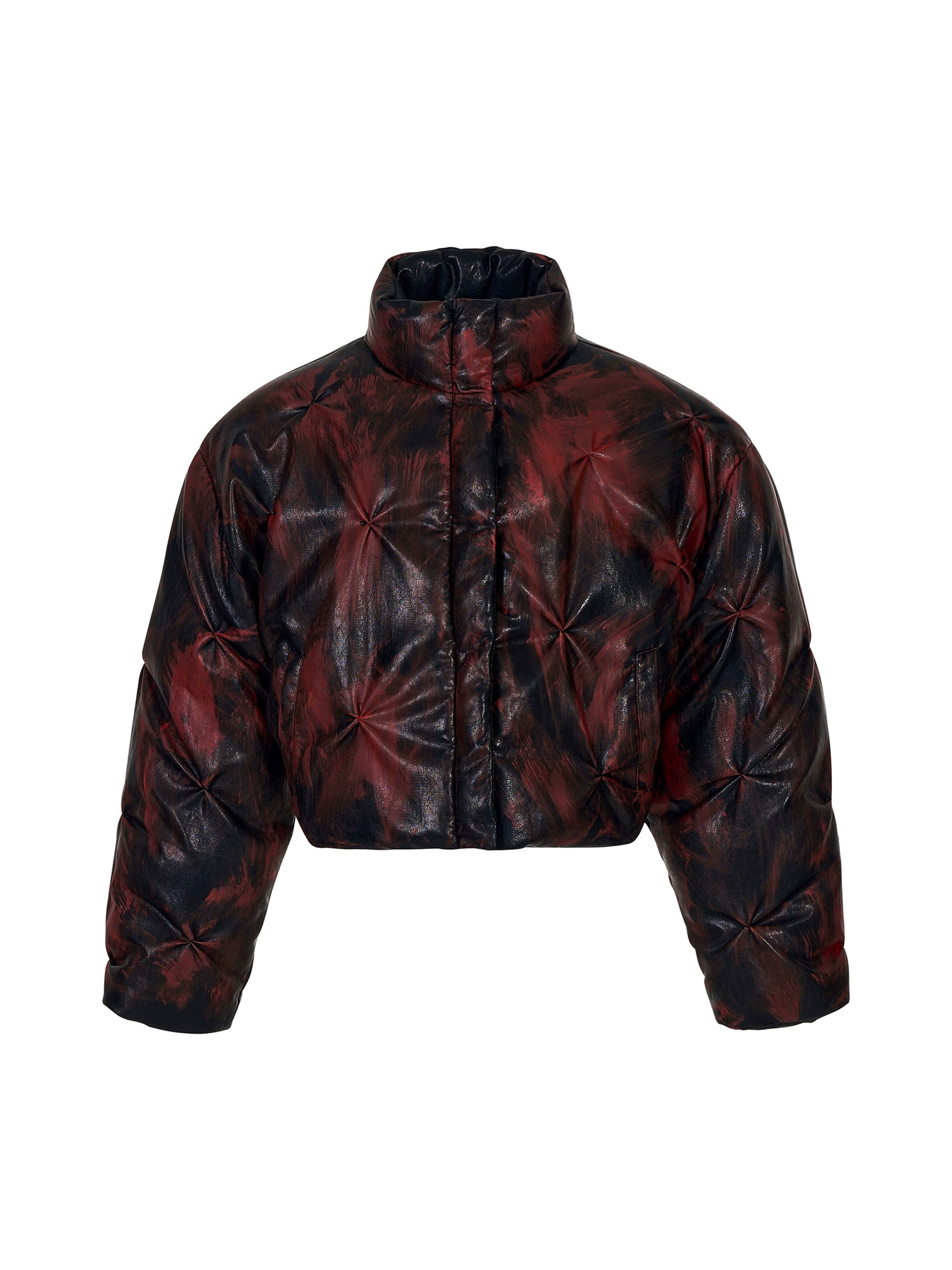 Crimson Storm Oversized Leather Puffer Jacket