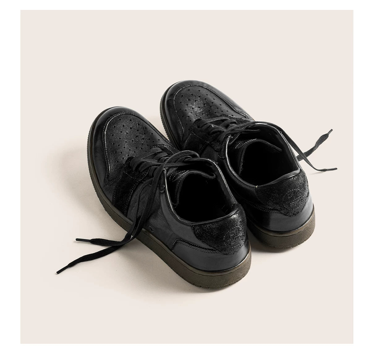 Vintage Black Leather Low-Top Sneakers