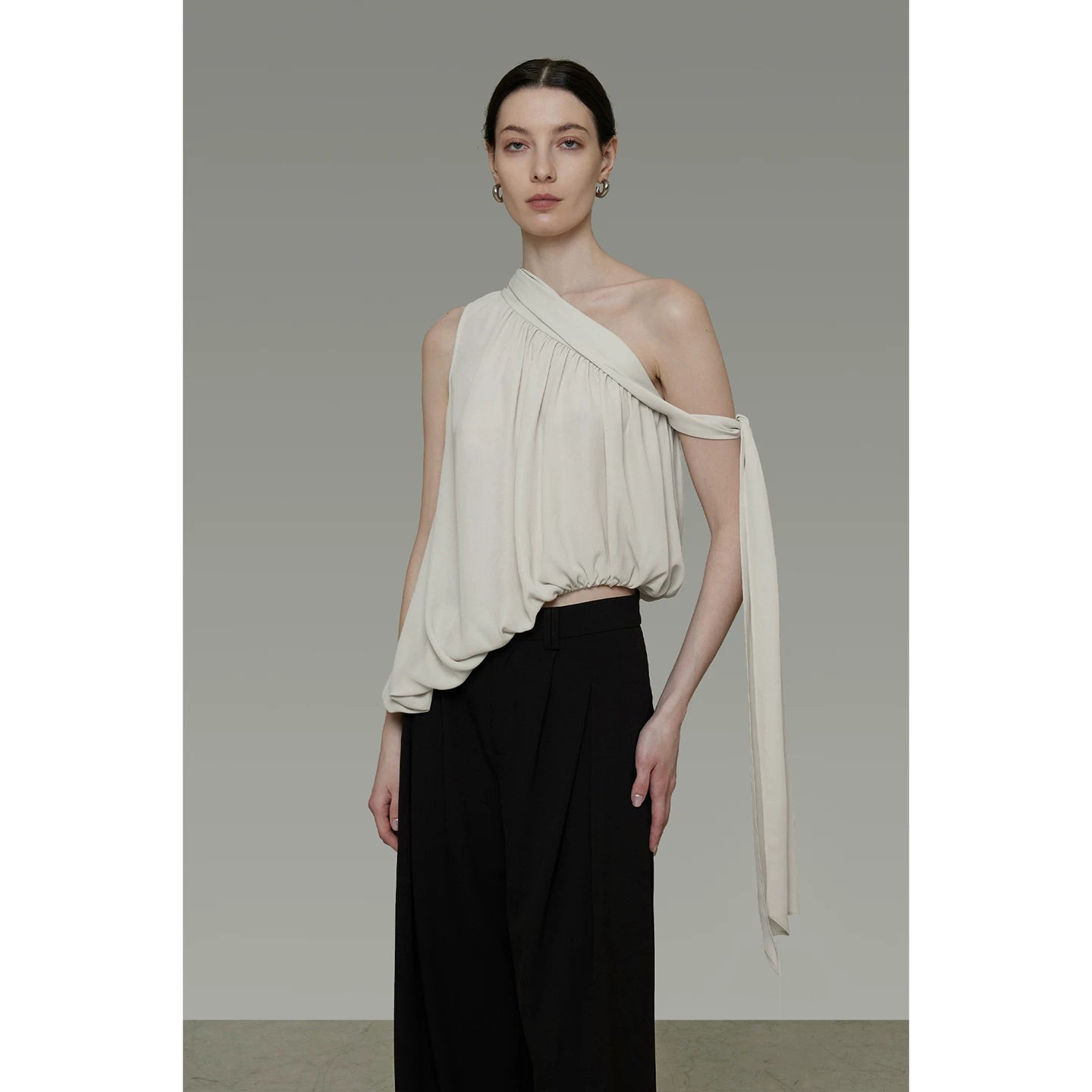 Asymmetric Tie-Drape One-Shoulder Tank Top